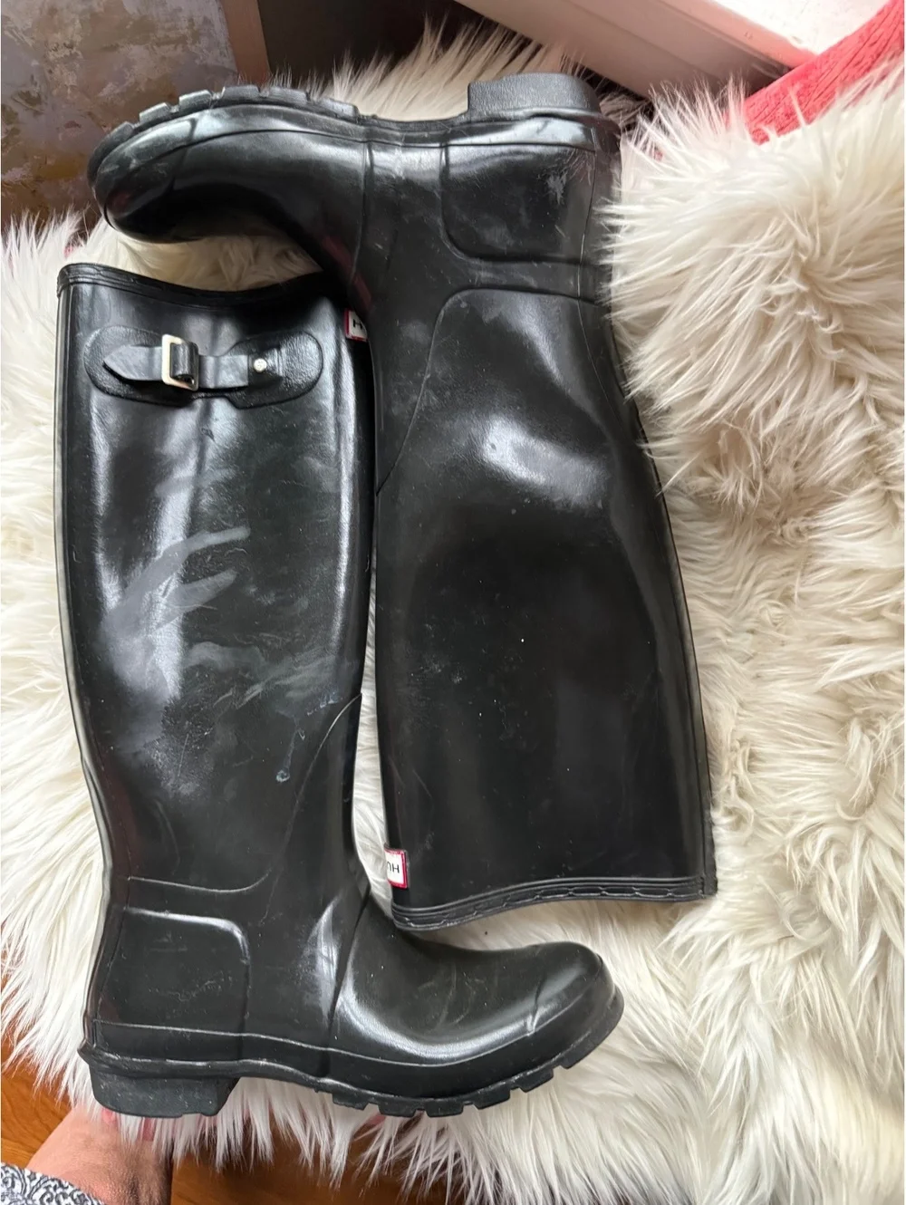 Hunter Black Tall Rain Boots with Adjustable Buckle